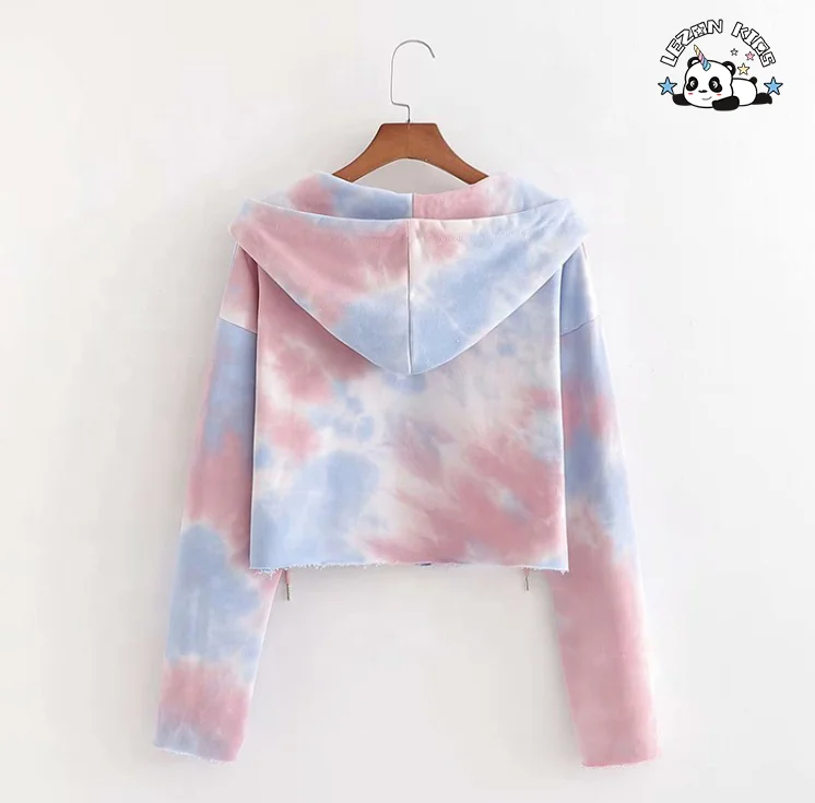 Customizable Tie-Dye Hoodie Joggers Tracksuit Kids Floral Pattern Fleece Soft Clothes - Product Image