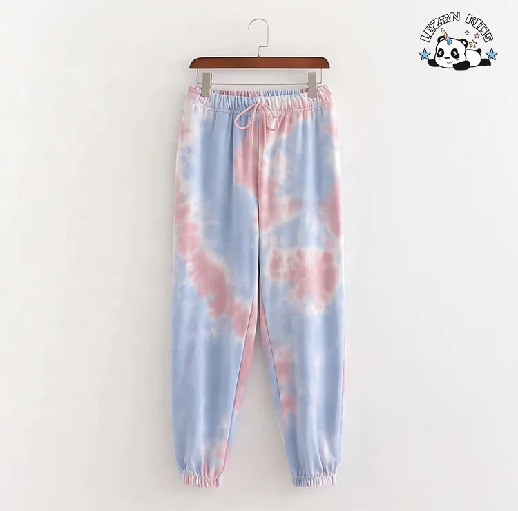 Customizable Tie-Dye Hoodie Joggers Tracksuit Kids Floral Pattern Fleece Soft Clothes - Product Image