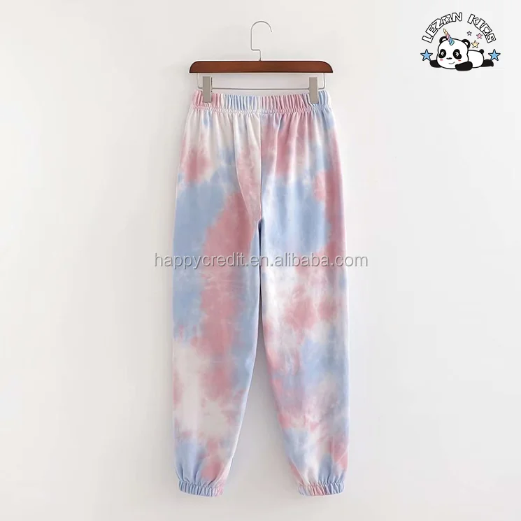 Customizable Tie-Dye Hoodie Joggers Tracksuit Kids Floral Pattern Fleece Soft Clothes - Product Image
