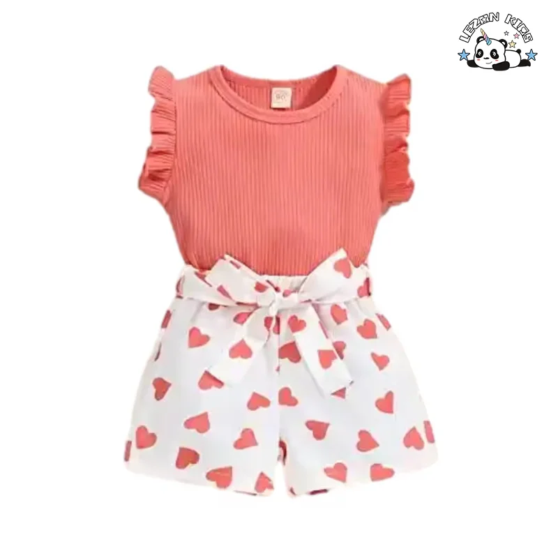Customizable Wholesale Baby Girl Clothes 2pcs Ruffle Outfits White Shirt Tops+ Denim Pants Jeans for Girls
