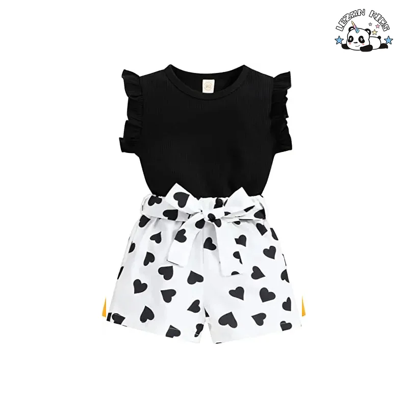 Customizable Wholesale Baby Girl Clothes 2pcs Ruffle Outfits White Shirt Tops+ Denim Pants Jeans for Girls - Product Image