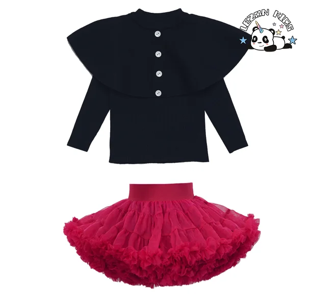 Customizable Wholesale Dance Wear Sweater Tutu Skirt Two Pieces Kids Girls Winter Clothing Sets