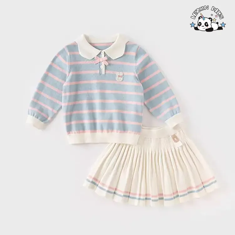 Customizable Wholesale High Quality Long Sleeve Warm Rabbit Pattern Skirt Girls Clothing Sets Luxury for Autumn