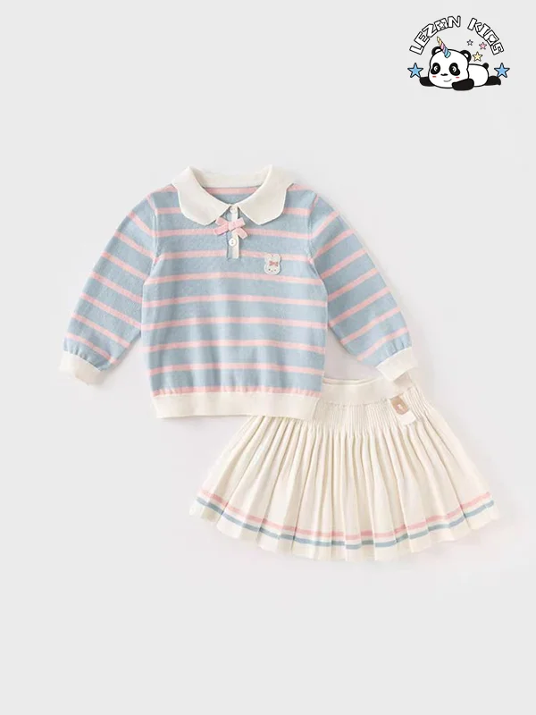 Customizable Wholesale High Quality Long Sleeve Warm Rabbit Pattern Skirt Girls Clothing Sets Luxury for Autumn - Product Image