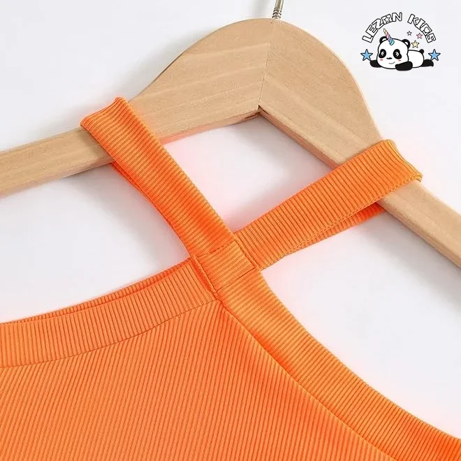 Customizable Wholesale High Quality Orange Sleeveless T-shirt and Pattern Printing Skirt 2pcs Girls Clothing Sets - Product Image