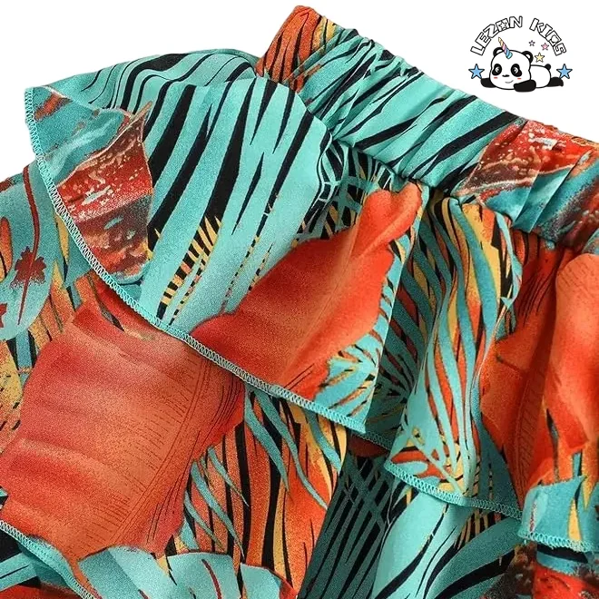 Customizable Wholesale High Quality Orange Sleeveless T-shirt and Pattern Printing Skirt 2pcs Girls Clothing Sets - Product Image