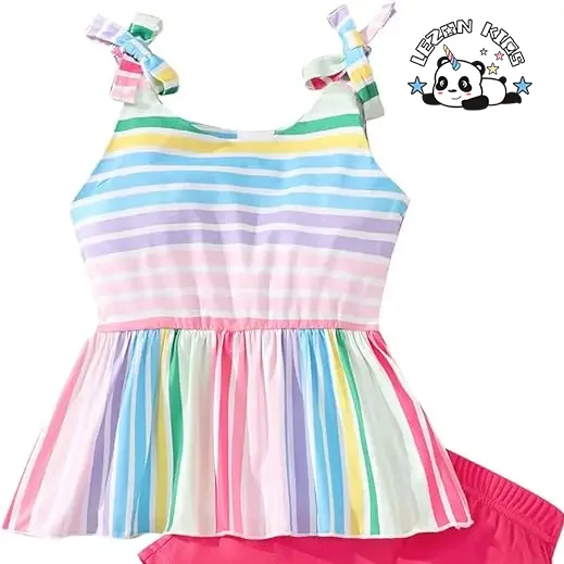 Customizable Wholesale New Products Cute rainbow Suspenders T-shirt and Shorts Little Girls Clothing Sets