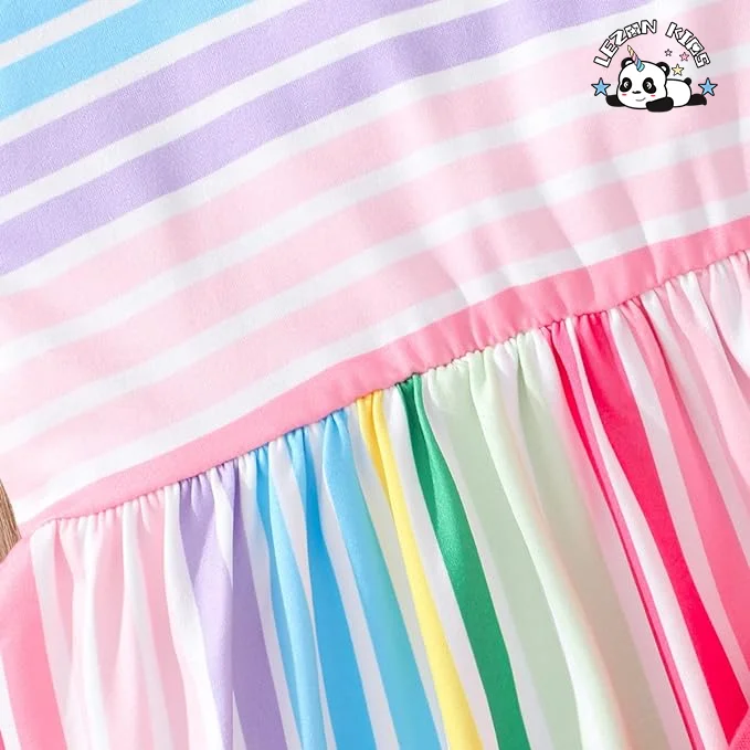 Customizable Wholesale New Products Cute rainbow Suspenders T-shirt and Shorts Little Girls Clothing Sets - Product Image
