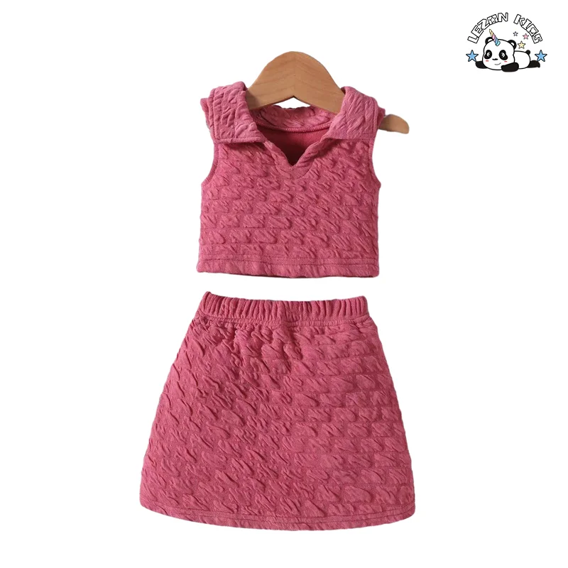 Customizable Wholesale Sleeveless T-shirt Skirt 2pc Little Girls Clothing Sets for Summer