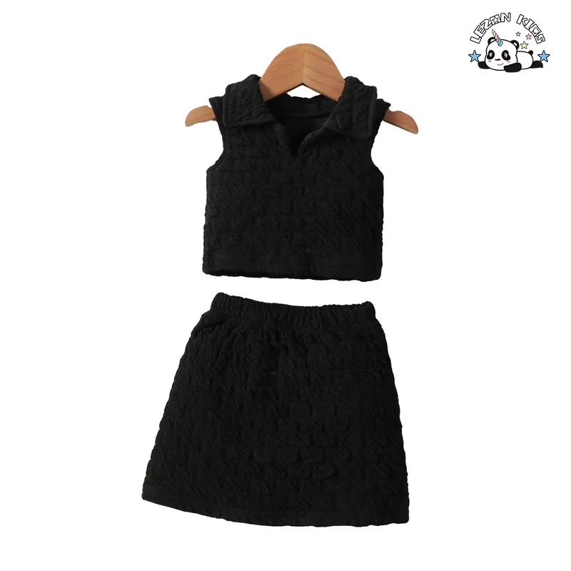 Customizable Wholesale Sleeveless T-shirt Skirt 2pc Little Girls Clothing Sets for Summer - Product Image