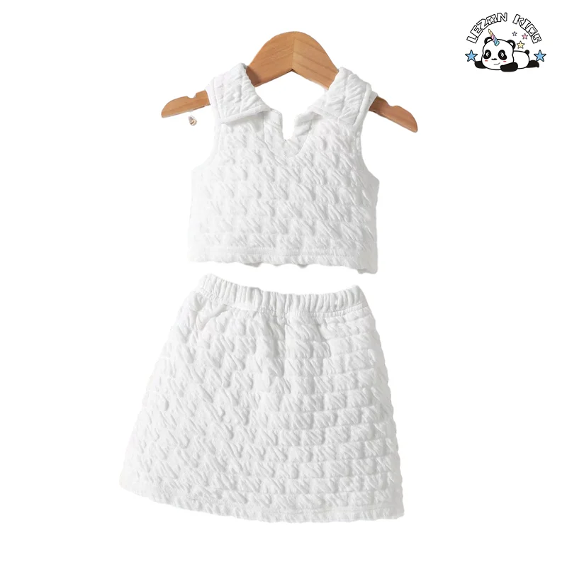 Customizable Wholesale Sleeveless T-shirt Skirt 2pc Little Girls Clothing Sets for Summer - Product Image