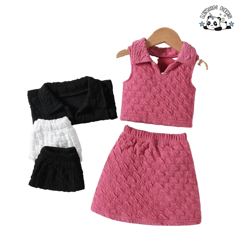 Customizable Wholesale Sleeveless T-shirt Skirt 2pc Little Girls Clothing Sets for Summer - Product Image