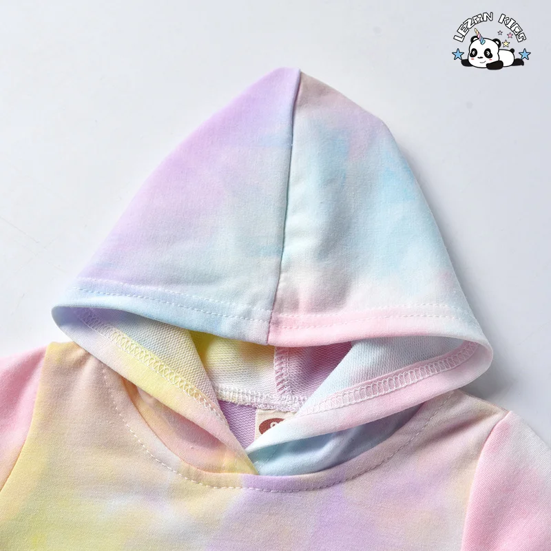 Customizable Winter Autumn Trendy Fashion Tie Dye Hoodie and Joggers Set Tracksuit Kids Girl Fall Clothing - Product Image