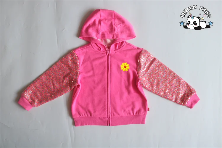 Customization Autumn Pink Sequined Hoodie and Shorts Kids Tracksuits Sets for Girls - Product Image