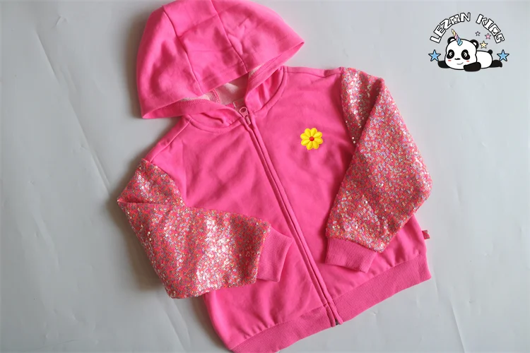 Customization Autumn Pink Sequined Hoodie and Shorts Kids Tracksuits Sets for Girls - Product Image