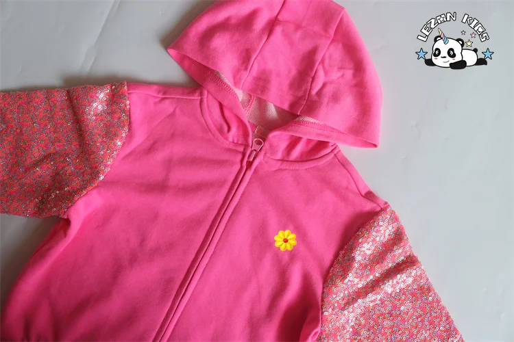 Customization Autumn Pink Sequined Hoodie and Shorts Kids Tracksuits Sets for Girls - Product Image