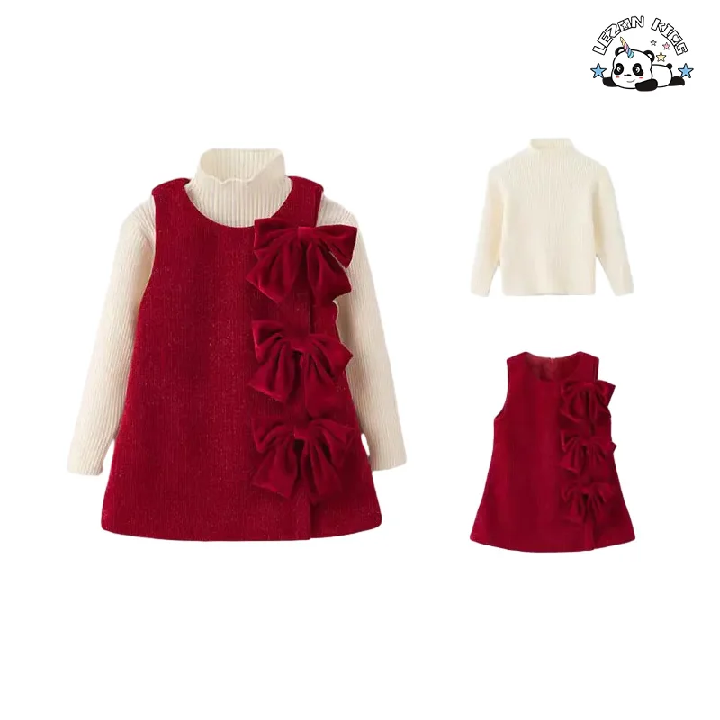 Customization Winter Elegant Long Sleeve Dress Clothes Fashion Girls Clothing Dress Set