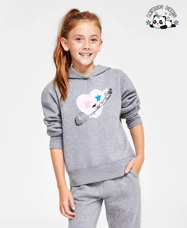 Customize Girls Hoodie in spring with Sequin Heart patch girls clothing set for 7years - Product Image