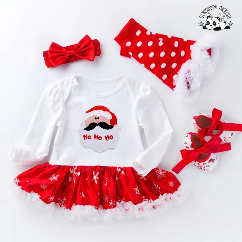 Conjunto de 4 Peças de Vestido de Natal de Inverno Personalizado para Bebê Menina com Manga Longa e Desenho de Cartoon, incluindo Sapatos e Meias para Roupas de Bebê Menina - Product Image