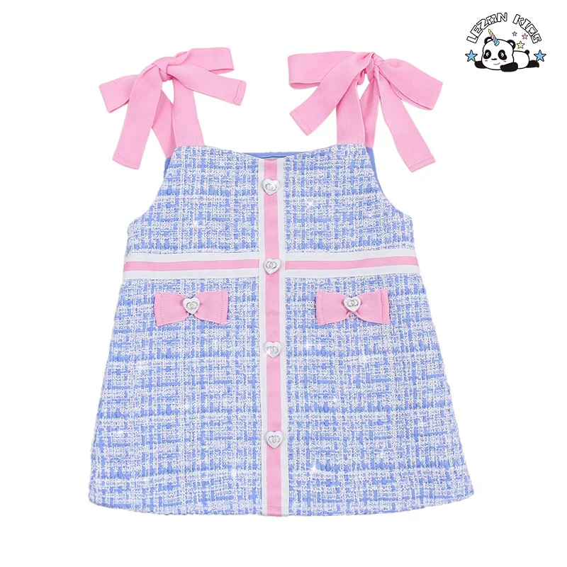 Customized Autumn Girls Dress Little Fragrance Sundress Sweet Mesh Bow Princess 2-Pieces Set - Product Image
