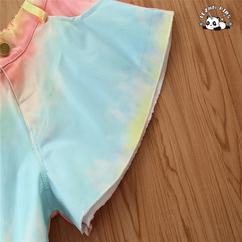 Customized Girl's Clothing Rainbow Color Long Lantern Sleeve Short Girls Clothing Sets OEM ODM Factory - Product Image