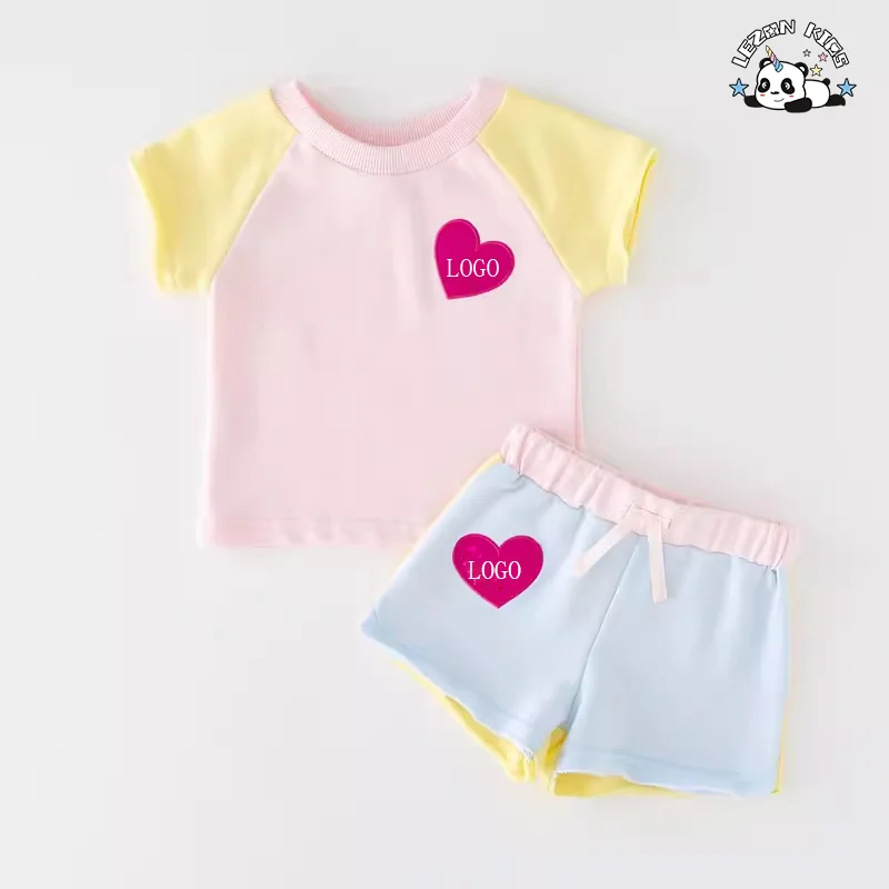Conjunto Personalizado de Manga Curta de Tecido Terry para Meninas, Top Cropped e Conjunto de Shorts, 2 Peças de Roupas de Treino