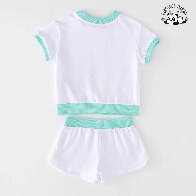Conjunto Personalizado de Manga Curta de Tecido Terry para Meninas, Top Cropped e Conjunto de Shorts, 2 Peças de Roupas de Treino - Product Image