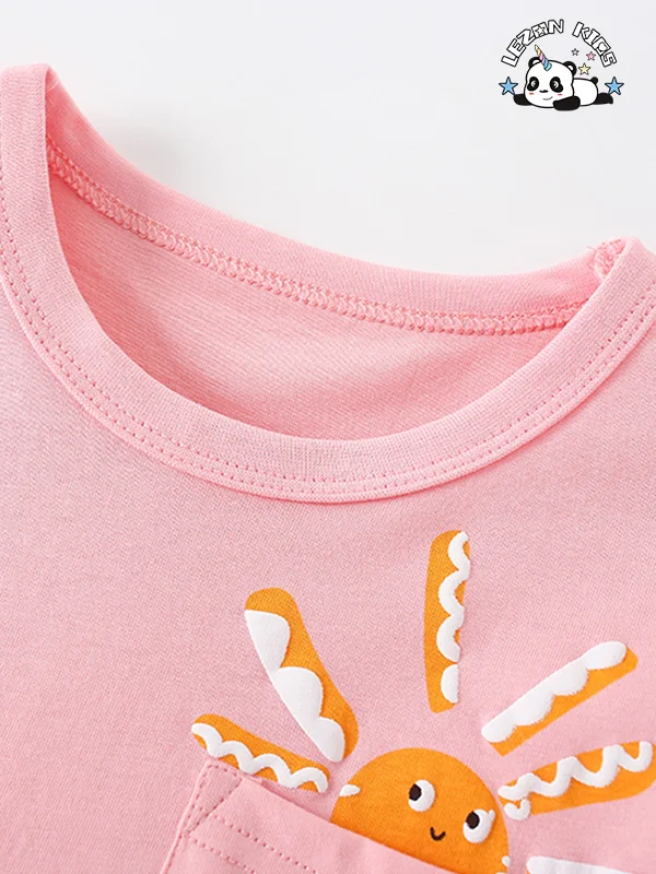 Customized Girls suit 2-14T sized children's casual round neck short sleeved pants kids set - Product Image