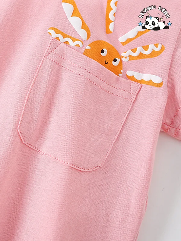 Customized Girls suit 2-14T sized children's casual round neck short sleeved pants kids set - Product Image
