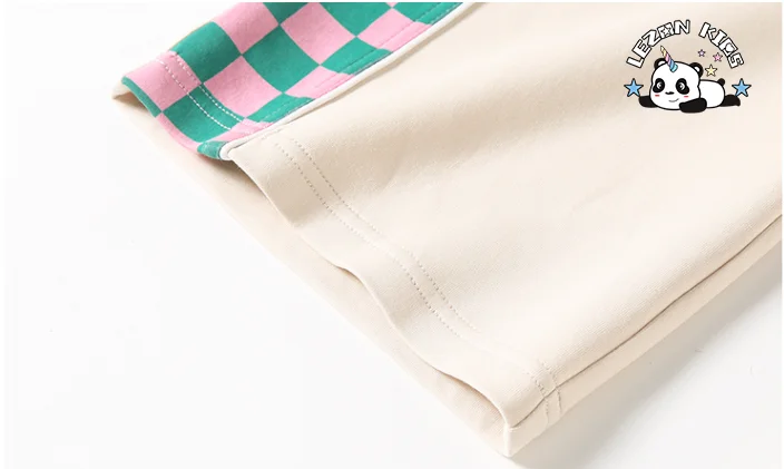 Customized Girls' Casual Suit Checkerboard Loose Stitching Two-piece Sweatsuit Kids Clothing Set - Product Image