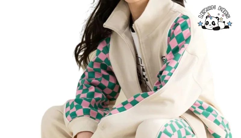 Customized Girls' Casual Suit Checkerboard Loose Stitching Two-piece Sweatsuit Kids Clothing Set - Product Image