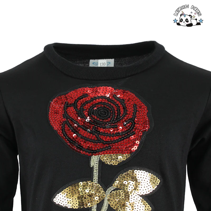 Customized Girls' Clothing Long Sleeve Sequined Flower Hoodie Sets Winter Spring Fall Girls Clothing Sets Wholesale - Product Image