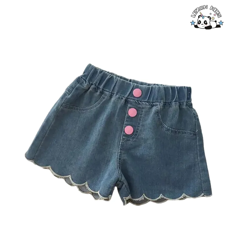 Customized Girls' Clothing Sets Cute Girls Puff Sleeve Top and Denim Shorts Suit - Product Image
