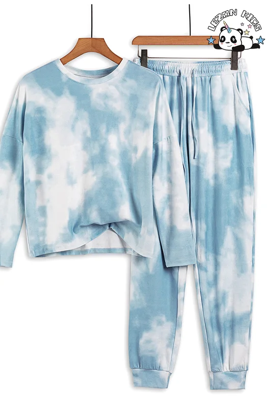 Customized Hot Products Woolen Tie-Dye Kids Clothes Fall Tracksuits Set with Custom Logo for 2-14T Girls - Product Image