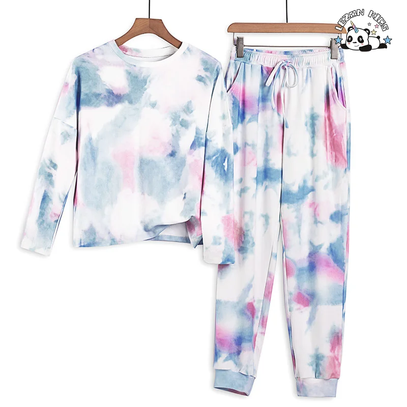 Customized Hot Products Woolen Tie-Dye Kids Clothes Fall Tracksuits Set with Custom Logo for 2-14T Girls - Product Image