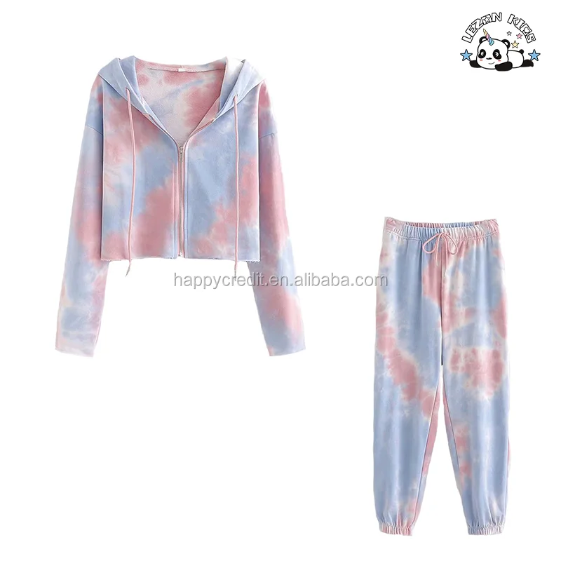 Customized Hot Products Woolen Tie-Dye Kids Clothes Fall Tracksuits Set with Custom Logo for 2-14T Girls - Product Image