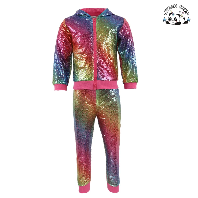 Customized Kids Clothing Girls Sequined Bomber Sport Dancing Set Baby Girls Boy Set