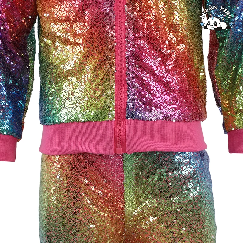 Customized Kids Clothing Girls Sequined Bomber Sport Dancing Set Baby Girls Boy Set - Product Image