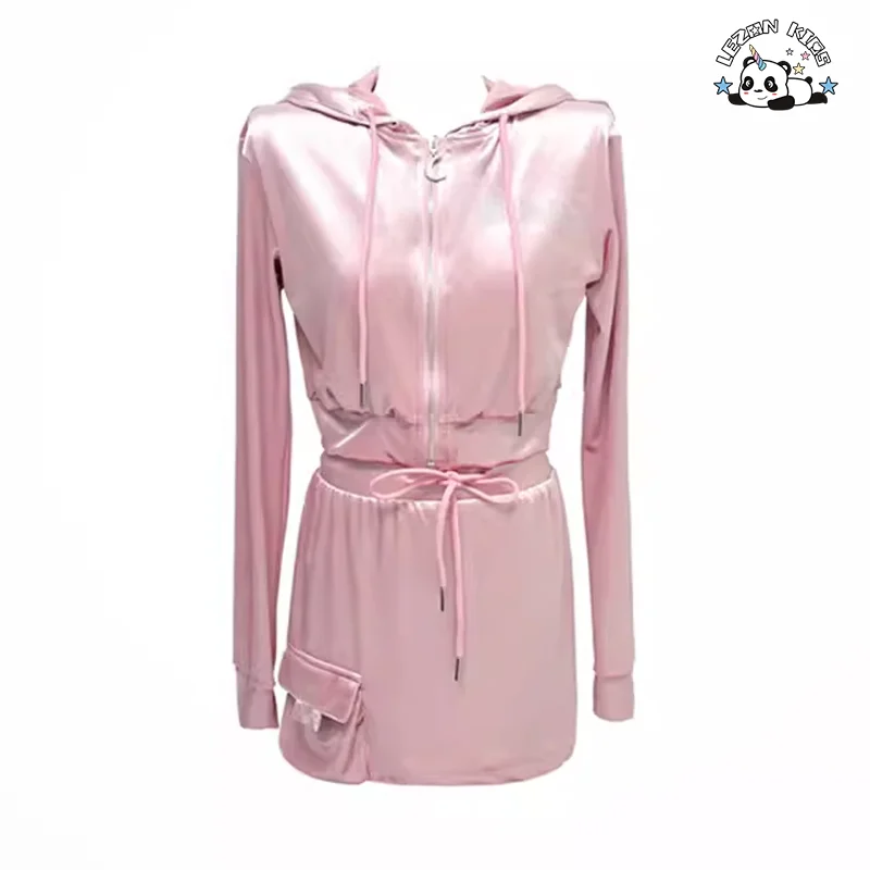 Conjunto de Roupas de Primavera Personalizadas para Crianças - Casaco com Capuz de Veludo e Saia Conjuntos de Roupas para Meninas
