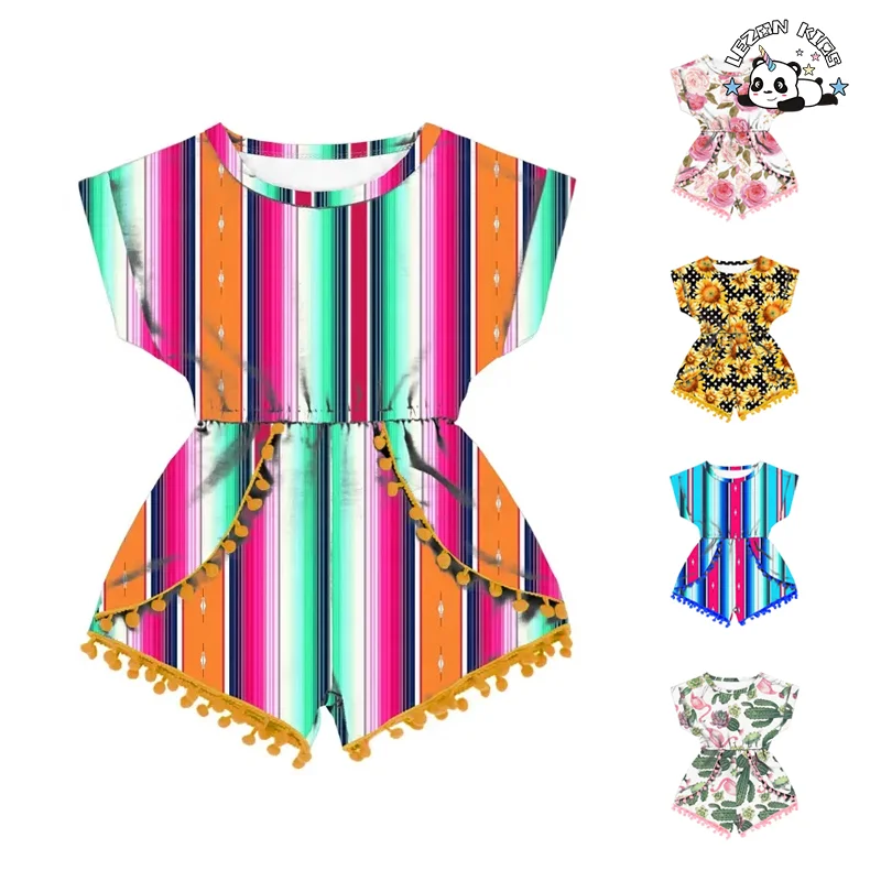 Customized Red Rose Stripe Printed Children's Summer Jumpsuit Little Girl Baby Clothes Cute Girls Clothing Sets