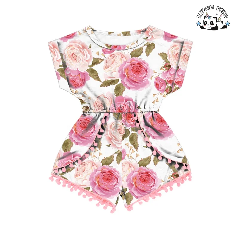 Customized Red Rose Stripe Printed Children's Summer Jumpsuit Little Girl Baby Clothes Cute Girls Clothing Sets - Product Image