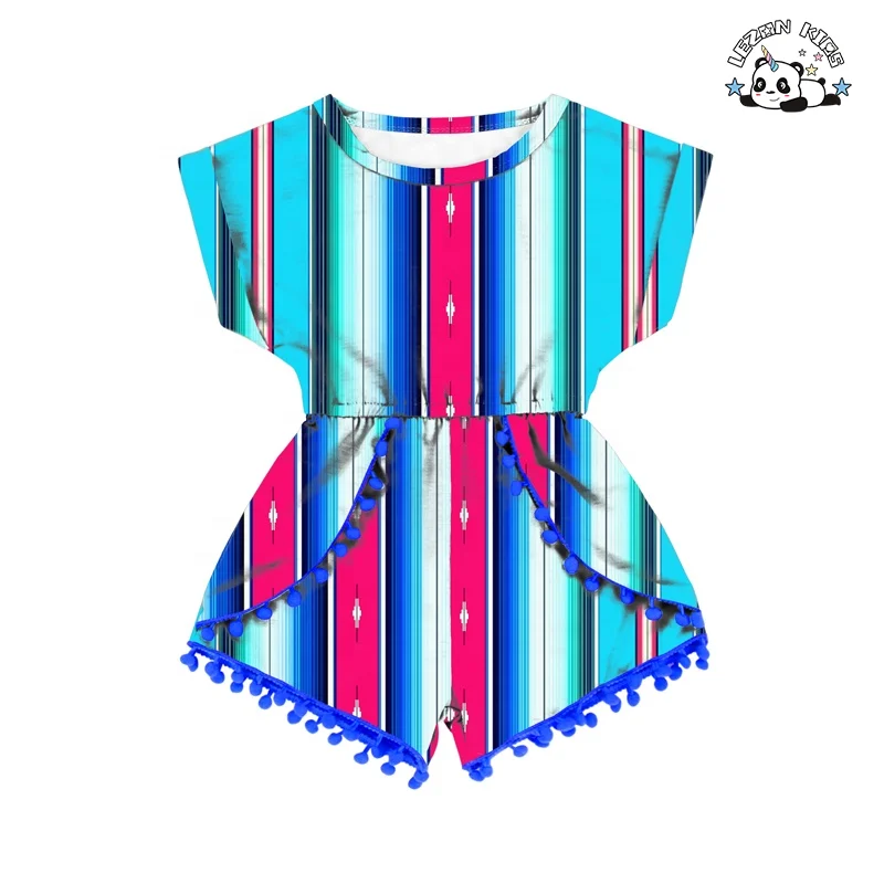 Customized Red Rose Stripe Printed Children's Summer Jumpsuit Little Girl Baby Clothes Cute Girls Clothing Sets - Product Image