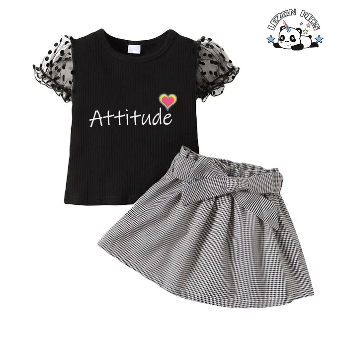 Customized Summer Outfit T Shirt Skirt Set Kids Two-Piece Girls Clothing Set for Summer