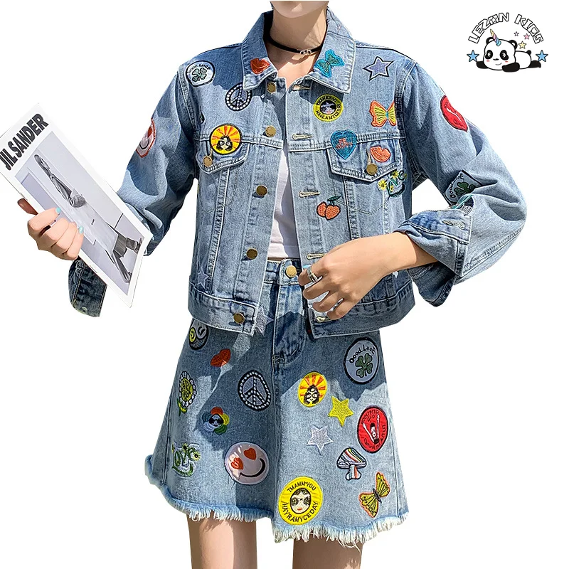 Denim Jacket Girls Skirt Two-piece Girl's Denim Skirt Set