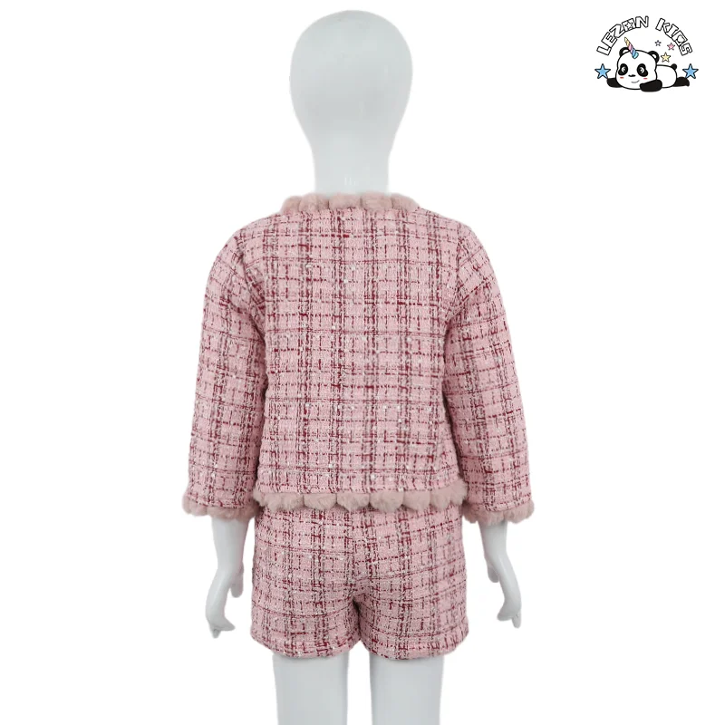 Designer Kids Fashion Wear Coat Short Skirt Two Piece Set Sweet Girls Tweed Skirt Suit - Product Image