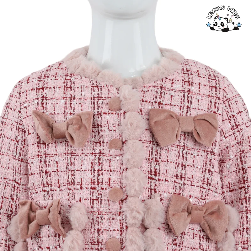 Designer Kids Fashion Wear Coat Short Skirt Two Piece Set Sweet Girls Tweed Skirt Suit - Product Image