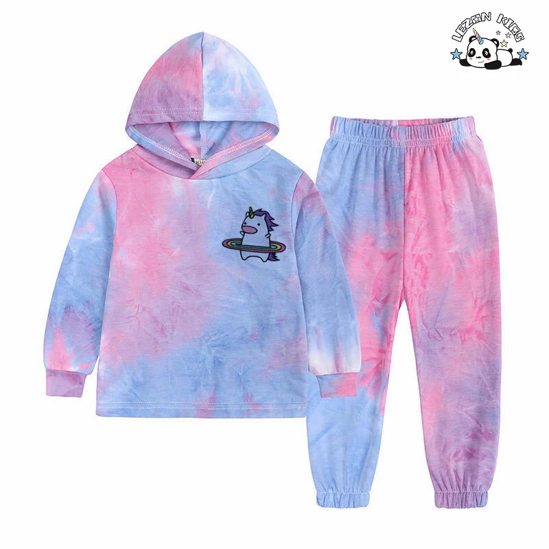 Factory Custom Long Sleeves Hoodie and Pants Two Piece Set Kids Boys Girls Tie-dye Hooded Sweatsuit - Product Image