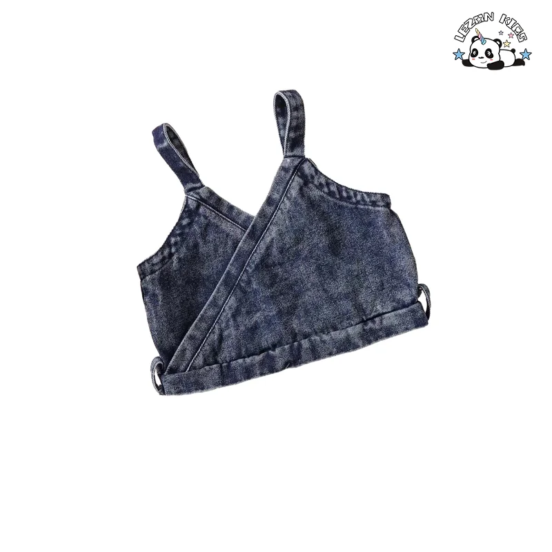 Factory Direct Price Custom 2pcs Denim Spaghetti Strap and Pants Little Girls Summer Clothing Sets - Product Image