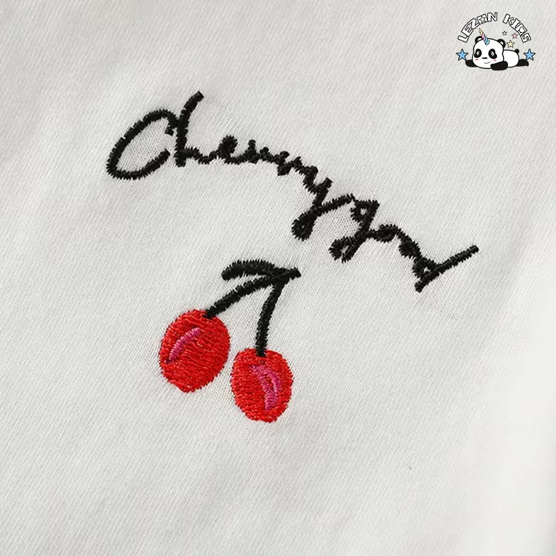 Preço Direto da Fábrica Conjunto de Roupas de Menina Personalizado Cute Red Cherry 2 Peças Camiseta e Saia - Product Image