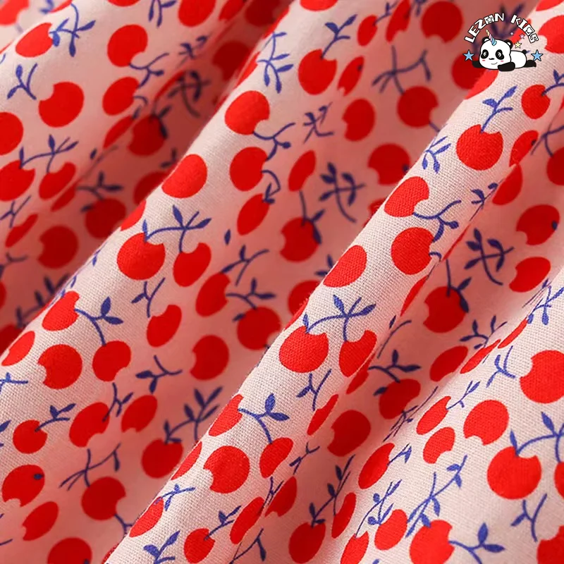 Preço Direto da Fábrica Conjunto de Roupas de Menina Personalizado Cute Red Cherry 2 Peças Camiseta e Saia - Product Image